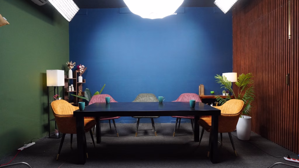 Podcast studio table setup -2