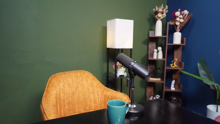 Podcast studio table setup -4