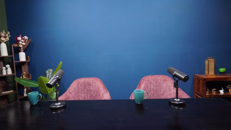 Podcast studio table setup -6